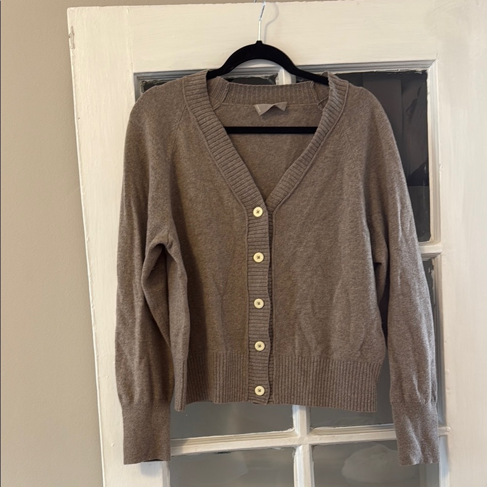 Everlane Tan Knit V-Neck Cardigan